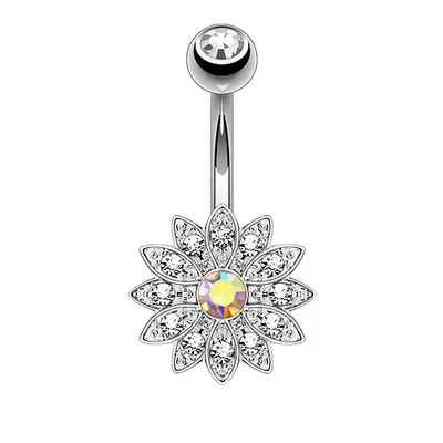 Produktbild von Taffstyle Bauchnabelpiercing Bauchnabelpiercing mit Kristallen besetzte Blume, Silber | Rainbow