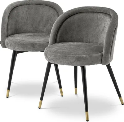 Produktbild von Casa Padrino Luxus Esszimmerstuhl Set Grau / Schwarz / Messing 57,5 x 58 x H. 77 cm - Edle Esszimmerstühle - Luxus Esszimmer Möbel