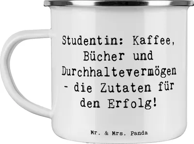 Produktbild von Mr. & Mrs. Panda becher emaille Spruch Studentin Erfolg - Weiß - Geschenk, Berufsliebe, Tasse, Teetasse, Geschenkideen, Geschenke mit Herz, kreative, Prüfungsvorbereitung