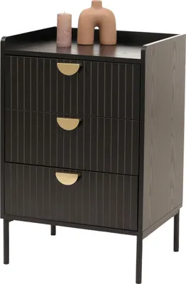 Zdjęcie produktu dla Komoda HWC-O39, szafka wysoka, 3 szuflady melamina MDF 77x50x42cm ~ wygląd drewna czarny