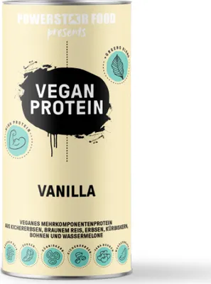 Immagine prodotto di Powerstar VEGAN PROTEIN POWDER 500 g | Senza soia | Polvere proteica multicomponente con 10 superalimenti | Ideale per la costruzione muscolare | Vaniglia