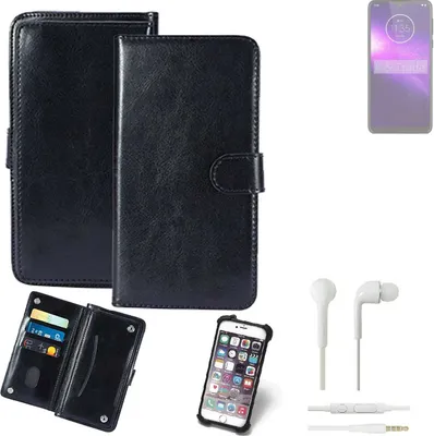 Produktbild von K-S-Trade 360° Hülle kompatibel mit Motorola One Macro inkl. Headphones schwarz Kunstleder Case BookCase WalletCase Kunstlederederhülle