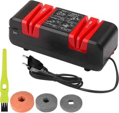 Immagine prodotto di Affilacoltelli elettrico - Affilacoltelli da cucina - Per affilare i coltelli - Sistema di affilatura a 2 fasi - 22 x 8 x 7,5 cm - Nero