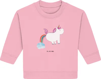Produktbild von Mr. & Mrs. Panda Organic Baby Pullover Einhorn Pupsen 6. - 12. Monat - Baumwolle Pink - Geschenk, Regenbogen, Freundin, Lustig, Glitzer, Bullover, Pups, Unicorn