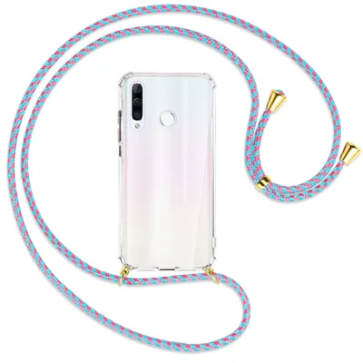 Produktbild von Handykette Backcover-Schutzhülle mit Band (Metall goldfarben) für Huawei P30 Lite - pink/mint
