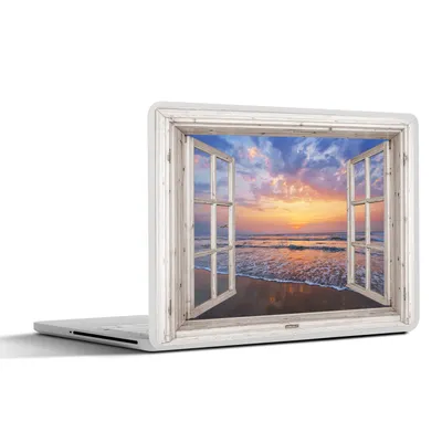 Produktbild von MuchoWow® Laptop Aufkleber Sticker Cover Aussicht - Meer - Strand - Sonnenuntergang - Blau 31x22.5 cm - Laptop-Deko