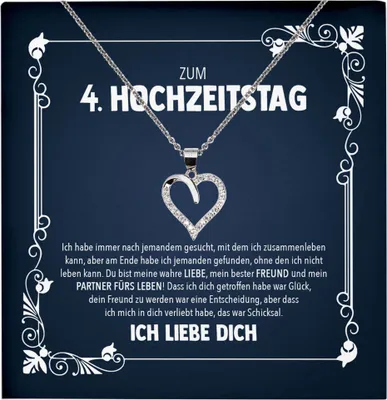 Produktbild von 22Feels Ehefrau 4. Hochzeitstag Geschenk Ich Liebe Dich Frauen Herz Halskette Damen Collier mit 23 Zirkonia Steinen (Damen Silber 925/000 Schmuck)
