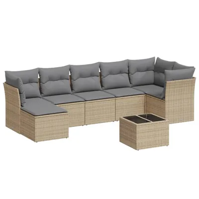 Produktbild von vidaXL 8-tlg. Garten-Sofagarnitur mit Kissen Beige Poly Rattan