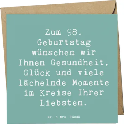 Produktbild von Mr. & Mrs. Panda Glückwunschkarte Spruch 98. Geburtstag - Meeresbrise - Geschenk, faltkarte, Meilenstein, Alter, Klappkarte, Geburtstagsgeschenk, doppelkarte, anlasskarte
