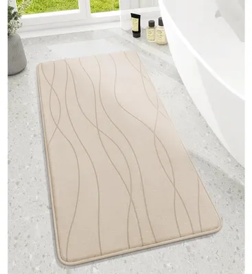 Produktbild von Badezimmerteppich Memoryschaum rutschfest waschbar weich saugfähig Beige 60x120cm