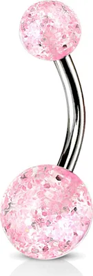 Produktbild von viva-adorno Bauchnabel Piercing Banane Barbell Chirurgenstahl Glitzer Kugeln Acryl Z317, pink