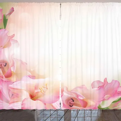 Produktbild von ARANDE Pink und Weiß Gardine, Orchidee blüht Eckverzierung auf einer träumerischen Hintergrund-Blumenphantasie, 280 x 245 cm, Pfirsich Grün Rosa