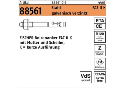 Obrázek produktu pro Fischer 522110, Betonový, Pozinkovaná ocel, M10, 1 cm, 85 mm, 1 cm