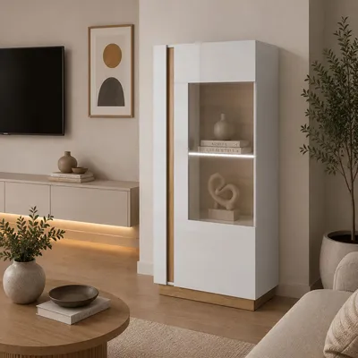 Immagine prodotto di Kato - Vetrina, 72x40x154h cm Bianco Lucido, 2 Ripiani
