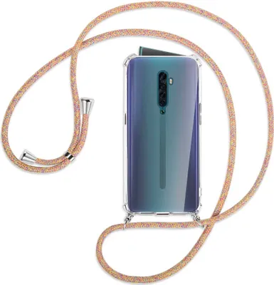 Produktbild von Handykette Backcover-Schutzhülle mit Band (Metall silberfarben) für Oppo Reno2 - Rainbow