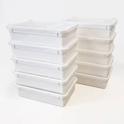 Produktbild von 10x Aufbewahrungsbox mit Deckel 0,8 Liter in weiß 18,5 x 12,5 x 5,0 cm– Stapelbarer Organizer für Küche, Bad, Büro, Haushalt & Vorrat