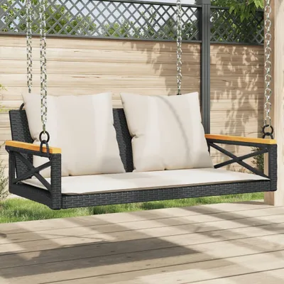 Produktbild von "2026 Promotion" Hängebank, Parkbank, mit Kissen, Schwarz 109x62x40 cm Poly Rattan - Gartenbänke CC22379