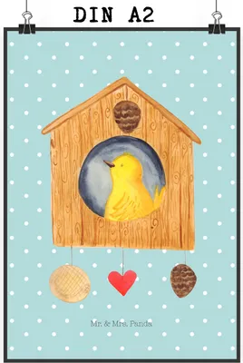 Produktbild von Mr. & Mrs. Panda Bild Vogelhaus Home DIN A2 - Türkis Pastell - Geschenk, drucke, Vogel, Haus, Lustige Sprüche, Einzugsgeschenk, Poster, Kunstdruck, Umzug, Wandbild
