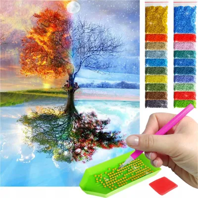 Produktbild von ARTULIO - Diamond Painting Set - Baum der vier Jahreszeiten - 40 x 30 cm - Bilder DIY, Crystal Art, Mosaik Komplettset + Zubehör, 5D Diamant Painting