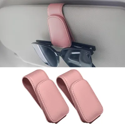 Produktbild von Brillenhalter für Auto-Sonnenblende, 2 Stück, magnetischer Sonnenbrillenhalter aus Leder, Auto-Brillenhalter, Ticket- und Kartenclip (Rosa)
