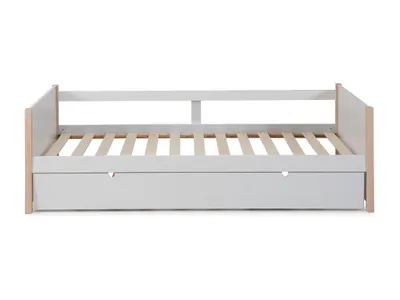 Produktbild von CALICOSY - Schubladenbett 90x190 cm in glänzend weiß und hellem Holz - CLÉMENCE