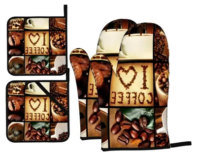 Produktbild von Ofenhandschuhe und Topflappen, Set mit 4 rutschfesten Grillhandschuhen, hitzebeständig für Küche, Kochen, Backen, Grillen