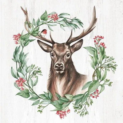 Produktbild von 20 Servietten Great Deer in Wreath - Stolzer Hirsch im Kranz 33x33cm
