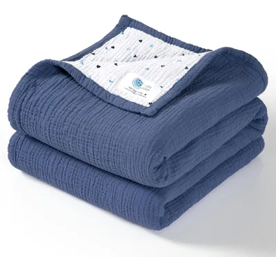 Produktbild von lulumoon Musselin-Babydecke – Baumwoll-Steppdecken für Kleinkinder – Blau