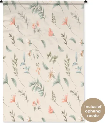 Produktbild von MuchoWow® Wandteppich Wandbehang Blumen - Blätter - Muster 120x180 cm Tapisserie Dekoration Wandtuch - Schlafzimmer - Dekorationen für das Haus