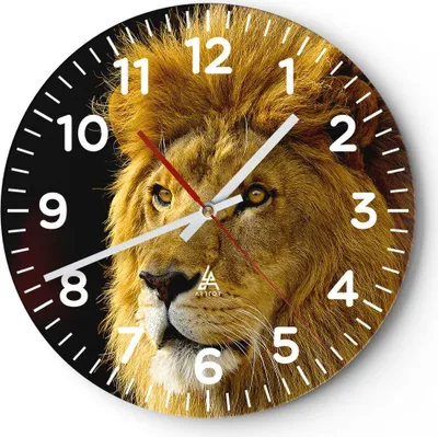 Produktbild von Wanduhr - Rund - Glasuhr - Löwe Tiere Tierwelt - 30x30cm - Schleichendes Uhrwerk - Lautlos - zum Aufhängen bereit - Dekoration Modern - Wanddekoration aus Glas - C4AR30x30-1237