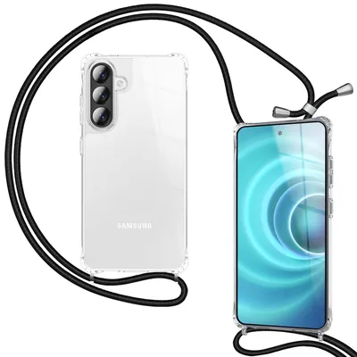 Produktbild von NALIA Handykette für Samsung Galaxy A37 – Transparentes Hybrid-Case & Band – Anti-Gelb & Verstellbar – Marke aus Berlin – Mitternacht Schwarz