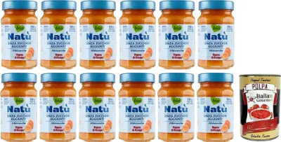 Produktbild von 12x Rigoni di Asiago Natù Albicocche -Aprikosen Zubereitung,Aprikosenmarmelade Ohne Zuckerzusatz 240g + Italian Gourmet Polpa di Pomodoro 400g Dose