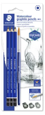 Produktbild von STAEDTLER Mars Lumograph 100A wasservermalbarer Zeichenbleistift Blisterkarte mit 3 Bleistiften und Pinsel