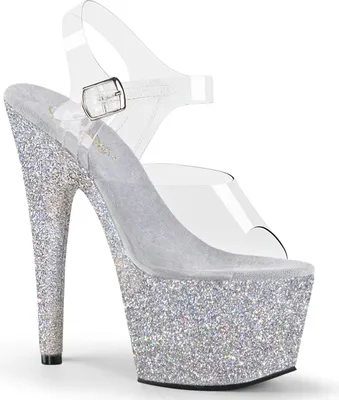 Produktbild von ADORE-708HMG Damen Sandale von Pleaser, Transparent Silber , EU 42, US 12