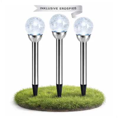 Produktbild von com-four® 3x LED Solarleuchte Garten mit Crackle Glas - Solar Gartenlampe Außen
