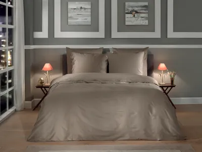 Produktbild von Heckett and Lane Bettwäsche Punto 1 Bettwäsche 140x220cm mit 1 Kopfkissen 60x70cm 100% Baumwolle Mako-Satin Taupe-Grey