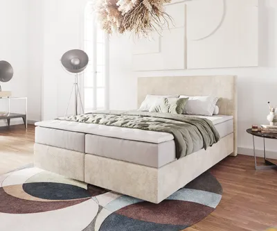 Produktbild von DELIFE Boxspringbett Dream-Well 160x200 cm Cord Beige mit Taschenfederkernmatratze und Topper Visco