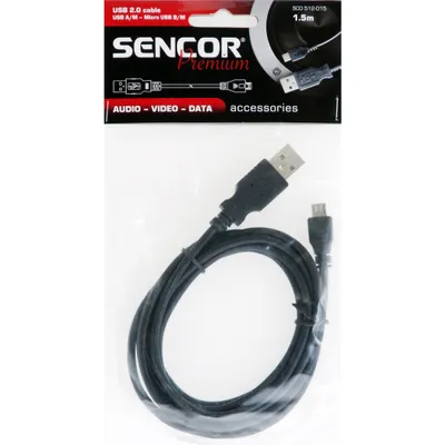 Obrázek produktu pro SENCOR SCO 512-015 USB kabel - redukce, USB 2.0 A konektor - USB 2.0 micro B konektor, délka 1,5m