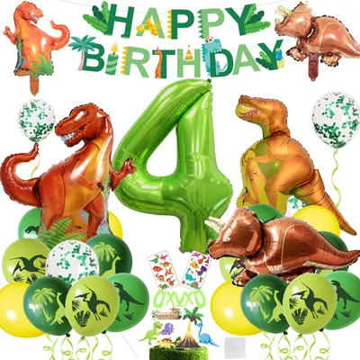 Dino-Geburtstagsdeko-Set, 40-teilig, Ziffer 4, grün