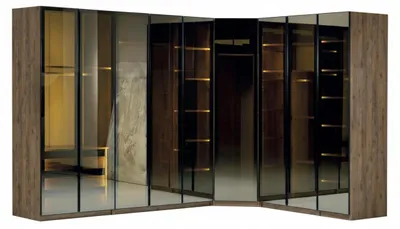 Image de Armoire d'angle moderne, couleur marron, pour chambre à coucher. Meuble de rangement
