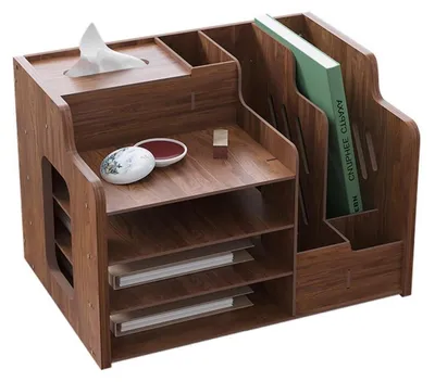 Immagine prodotto di Organizzatore da scrivania in legno di noce, formato A4, per l'ordinamento di documenti, scatola portaoggetti, ideale per l'ufficio, la casa e la scuola