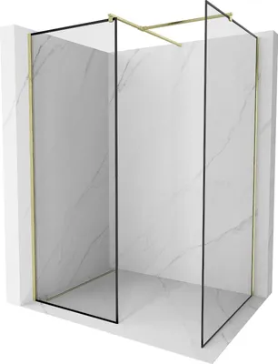 Obrázok produktu pre Sprchová zástena Mexen Kioto Walk-in 150 x 110 cm, čierny rám, zlatá brúsená povrchová úprava – 800-150-202-55-70-110