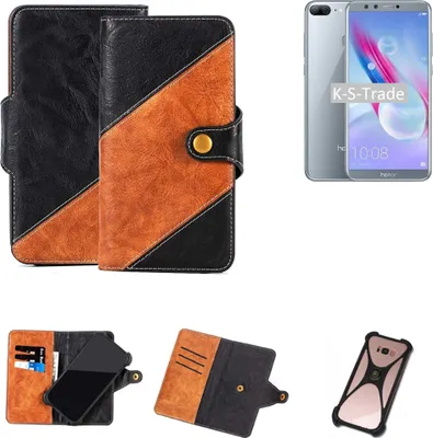 Produktbild von K-S-Trade Handyhülle Schutzhülle Bookstyle Case Wallet-Case kompatibel mit Huawei Honor 9 Lite Handy Cover Bumper Klapphülle schwarz hellbraun 1x