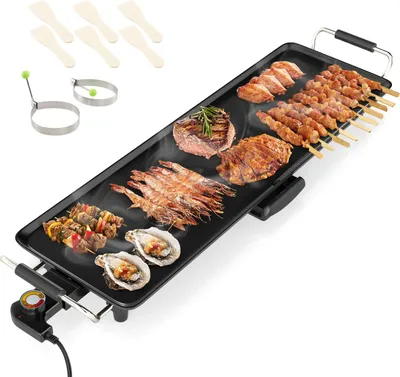 Produktbild von GOPLUS Elektrische Tischgrill, große Grillplatte 83,5 x 24 cm, Teppanyaki Grill für 6-8 Personen, mit 4- einstellbarer Temperatur, Schwarz
