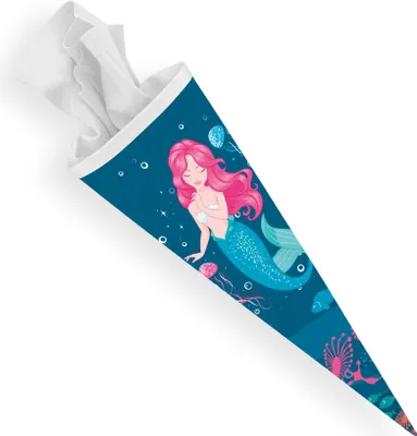 Produktbild von itenga Schultüte Zuckertüte 70cm rund Meerjungfrau Filzverschluss weiß