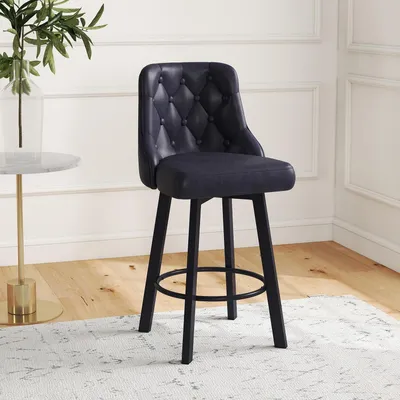 Image de Tabouret de bar en similicuir, pivotant à 360°, avec repose-pieds. Hauteur d'assise : 66,5 cm. Capacité de charge : 150 kg. Couleur : noir. Lot de 1