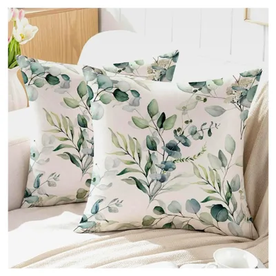 Produktbild von Kissenbezug Frühling 40x40 Grün Eukalyptusblätter Outdoor 2er Set