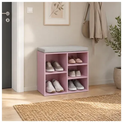 Produktbild von Garderobenbank mit 5 Fächern inkl. Sitzkissen Rosa