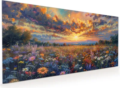 Produktbild von Küchenrückwand Spritzschutz Glas mit Motiv Blumenwiese Sonnenuntergang 40 x 40 cm