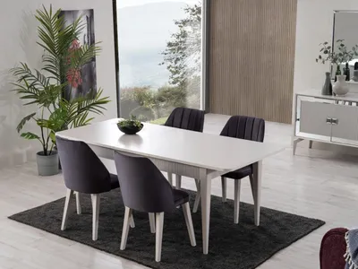 Produktbild von Essgruppe Esstisch Ausziehbar Modern Esszimmer Set 7tlg Grau Holz